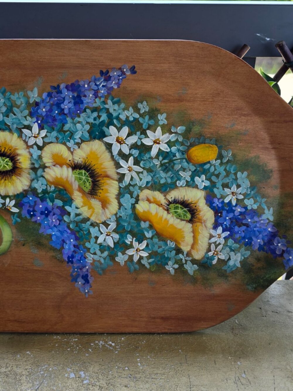 Cute Hand‑Painted Floral Wooden decorative Platter Cottagecore Fairycore - Picture 10 of 10